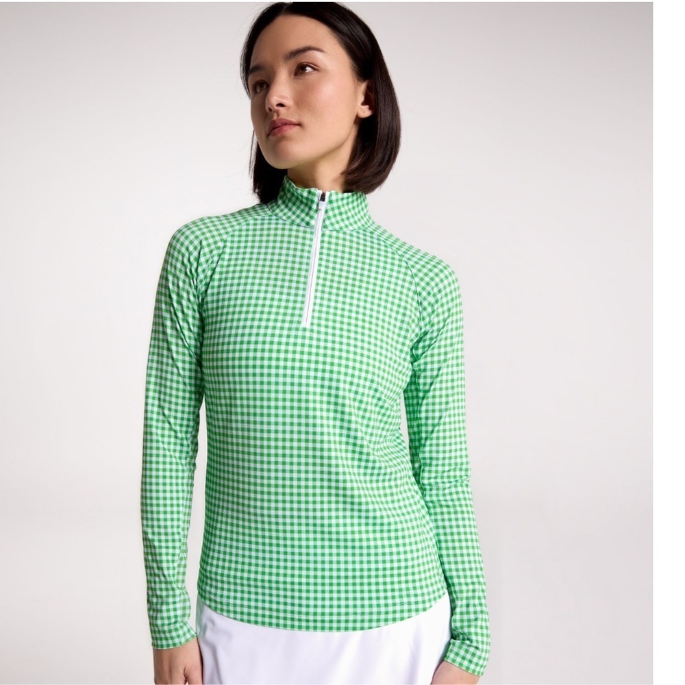 Walter Hagen Green Gingham Womens 1/4 Zip Suncover